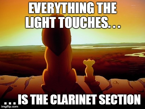 Lion King Meme | EVERYTHING THE LIGHT TOUCHES. . .  . . . IS THE CLARINET SECTION | image tagged in memes,lion king | made w/ Imgflip meme maker