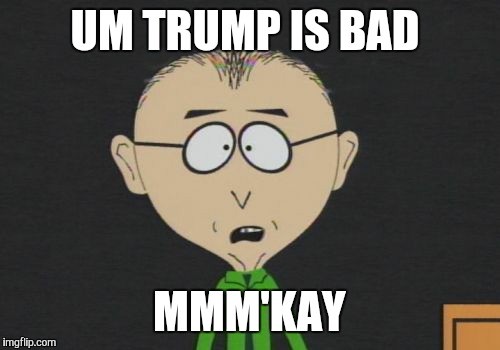 Mr Mackey Meme | UM TRUMP IS BAD; MMM'KAY | image tagged in memes,mr mackey | made w/ Imgflip meme maker