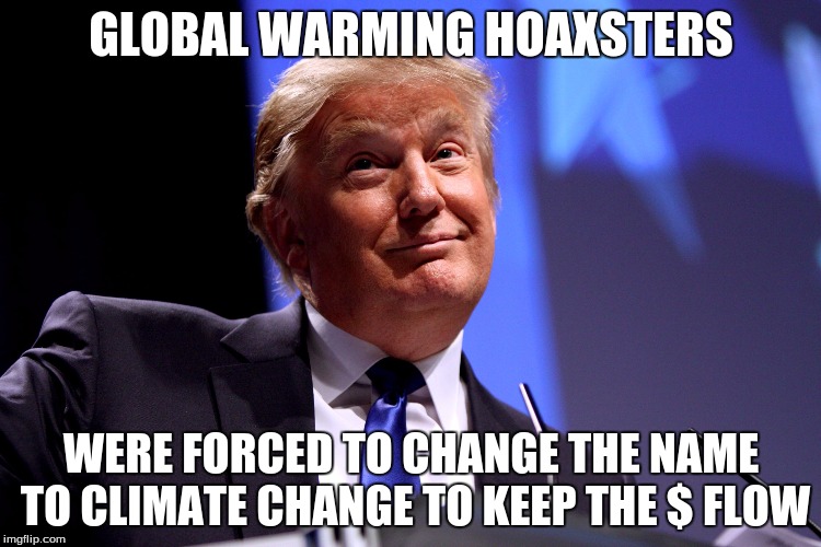 Donald Trump No2 | GLOBAL WARMING HOAXSTERS; WERE FORCED TO CHANGE THE NAME TO CLIMATE CHANGE TO KEEP THE $ FLOW | image tagged in donald trump no2 | made w/ Imgflip meme maker