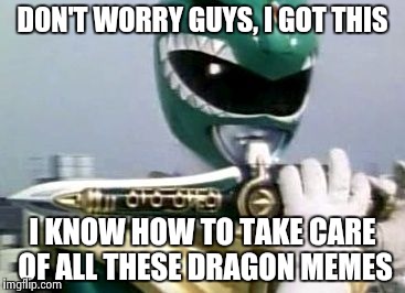 Slaying dragon memes | DON'T WORRY GUYS, I GOT THIS; I KNOW HOW TO TAKE CARE OF ALL THESE DRAGON MEMES | image tagged in power rangers,dragons,dragon,memes,funny | made w/ Imgflip meme maker