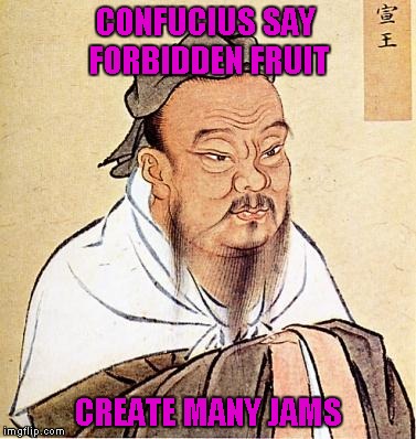 I want to try ALL of them!!! | CONFUCIUS SAY FORBIDDEN FRUIT; CREATE MANY JAMS | image tagged in memes,confucius | made w/ Imgflip meme maker