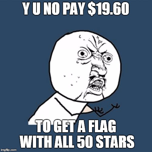 Y U No Meme | Y U NO PAY $19.60 TO GET A FLAG WITH ALL 50 STARS | image tagged in memes,y u no | made w/ Imgflip meme maker