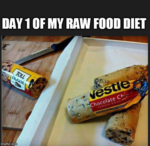 DAY 1 OF MY RAW FOOD DIET  | DAY 1 OF MY RAW FOOD DIET | image tagged in food | made w/ Imgflip meme maker