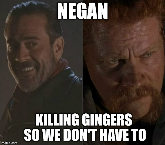 Negan | NEGAN; KILLING GINGERS SO WE DON'T HAVE TO | image tagged in twd,the walking dead,negan | made w/ Imgflip meme maker