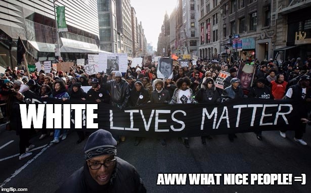 Black lives matter | WHITE; AWW WHAT NICE PEOPLE! =) | image tagged in black lives matter | made w/ Imgflip meme maker