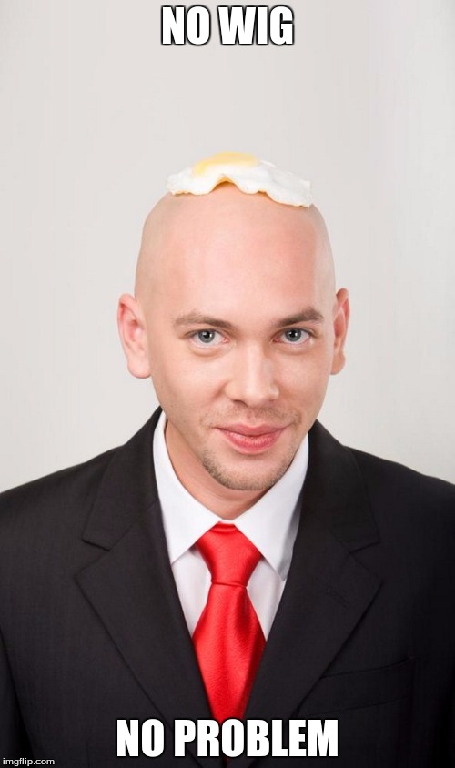 NO WIG; NO PROBLEM | image tagged in egg toupee | made w/ Imgflip meme maker