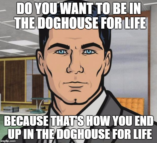 Archer Meme | DO YOU WANT TO BE IN THE DOGHOUSE FOR LIFE; BECAUSE THAT'S HOW YOU END UP IN THE DOGHOUSE FOR LIFE | image tagged in memes,archer | made w/ Imgflip meme maker