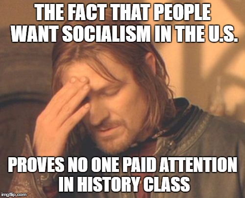 Frustrated Boromir | THE FACT THAT PEOPLE WANT SOCIALISM IN THE U.S. PROVES NO ONE PAID ATTENTION IN HISTORY CLASS | image tagged in memes,frustrated boromir | made w/ Imgflip meme maker