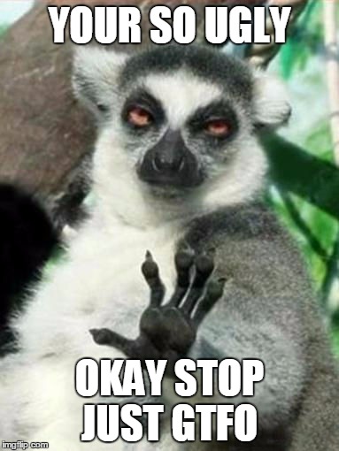 Whoa Lemur | YOUR SO UGLY; OKAY STOP JUST GTFO | image tagged in whoa lemur | made w/ Imgflip meme maker