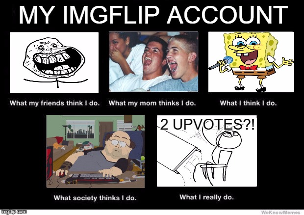What I really do | MY IMGFLIP ACCOUNT; 2 UPVOTES?! | image tagged in what i really do | made w/ Imgflip meme maker