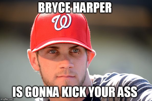 BRYCE HARPER | BRYCE HARPER; IS GONNA KICK YOUR ASS | image tagged in bryce harper,major league baseball,baseball,sports | made w/ Imgflip meme maker