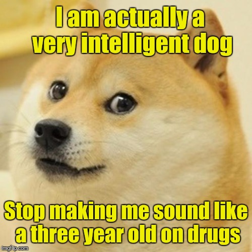 Doge out. Peace.
 | I am actually a very intelligent dog; Stop making me sound like a three year old on drugs | image tagged in memes,doge | made w/ Imgflip meme maker
