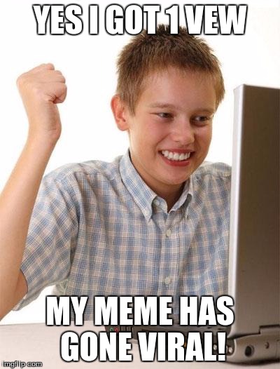 First Day On The Internet Kid | YES I GOT 1 VEW; MY MEME HAS GONE VIRAL! | image tagged in memes,first day on the internet kid | made w/ Imgflip meme maker