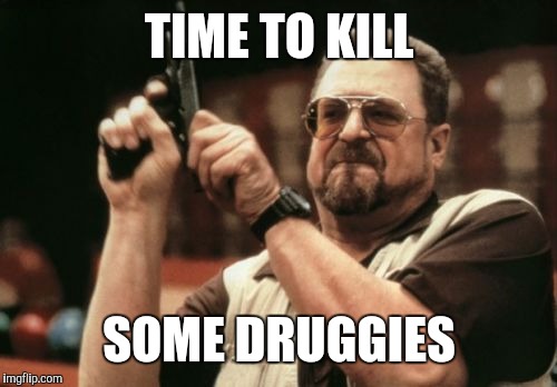 TIME TO KILL SOME DRUGGIES | image tagged in memes,am i the only one around here | made w/ Imgflip meme maker
