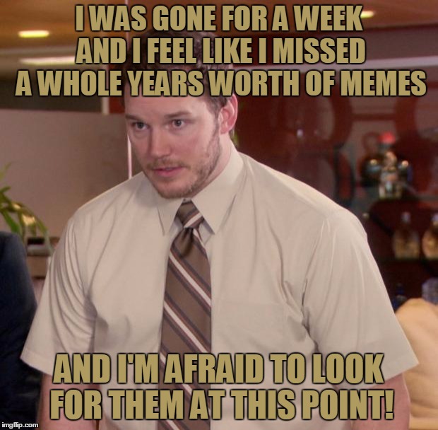 I Probably Missed Some Awesome Memes When I Was Away From The Site, So Please Spam As Much As You Like In This Meme! | I WAS GONE FOR A WEEK AND I FEEL LIKE I MISSED A WHOLE YEARS WORTH OF MEMES; AND I'M AFRAID TO LOOK FOR THEM AT THIS POINT! | image tagged in memes,afraid to ask andy,funny,front page,spam,just do it | made w/ Imgflip meme maker