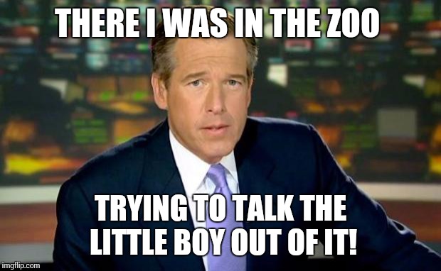 Brian Williams Was There Meme | THERE I WAS IN THE ZOO; TRYING TO TALK THE LITTLE BOY OUT OF IT! | image tagged in memes,brian williams was there | made w/ Imgflip meme maker