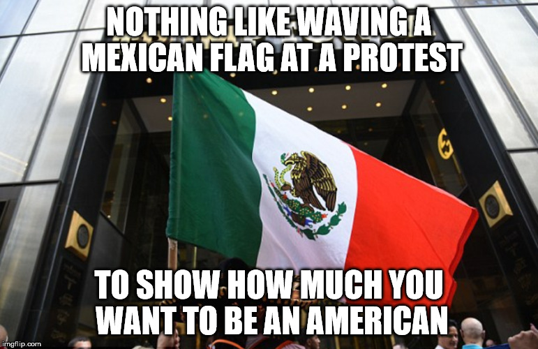NOTHING LIKE WAVING A MEXICAN FLAG AT A PROTEST TO SHOW HOW MUCH YOU WANT TO BE AN AMERICAN | made w/ Imgflip meme maker
