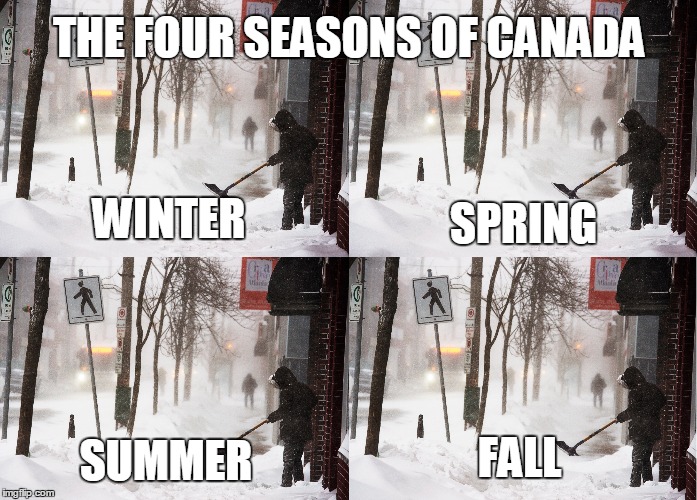 The Four Canadian Seasons | THE FOUR SEASONS OF CANADA; WINTER; SPRING; SUMMER; FALL | image tagged in canada,canadian problems,four seasons,winter,winter is coming | made w/ Imgflip meme maker