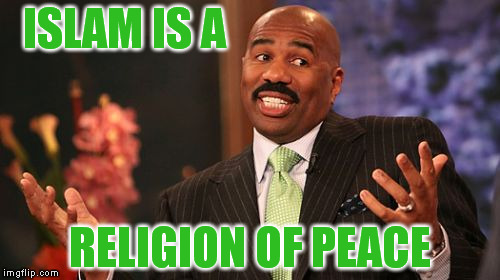 U wot m8? | ISLAM IS A; RELIGION OF PEACE | image tagged in memes,steve harvey,radical islam,oops,fluster cuck | made w/ Imgflip meme maker