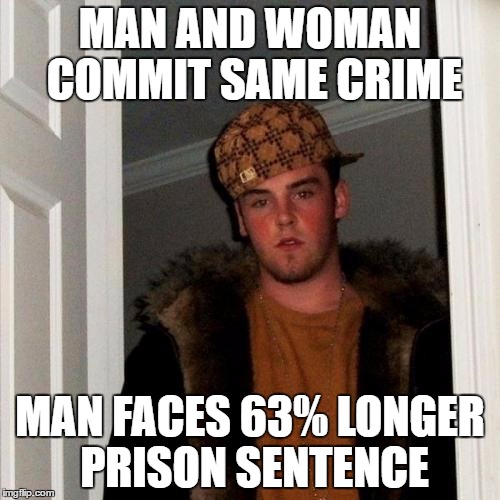 Scumbag Steve Meme | MAN AND WOMAN COMMIT SAME CRIME; MAN FACES 63% LONGER PRISON SENTENCE | image tagged in memes,scumbag steve,AdviceAnimals | made w/ Imgflip meme maker