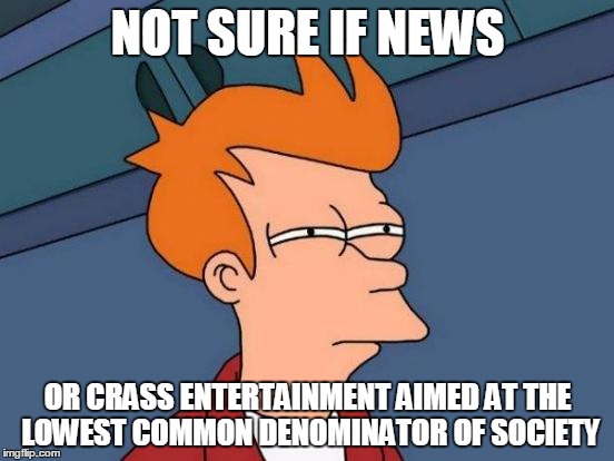 Sometimes you have to wonder | NOT SURE IF NEWS; OR CRASS ENTERTAINMENT AIMED AT THE LOWEST COMMON DENOMINATOR OF SOCIETY | image tagged in memes,futurama fry,journalism,political,news,entertainment | made w/ Imgflip meme maker