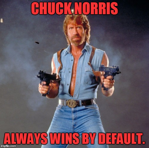 CHUCK NORRIS ALWAYS WINS BY DEFAULT. | made w/ Imgflip meme maker