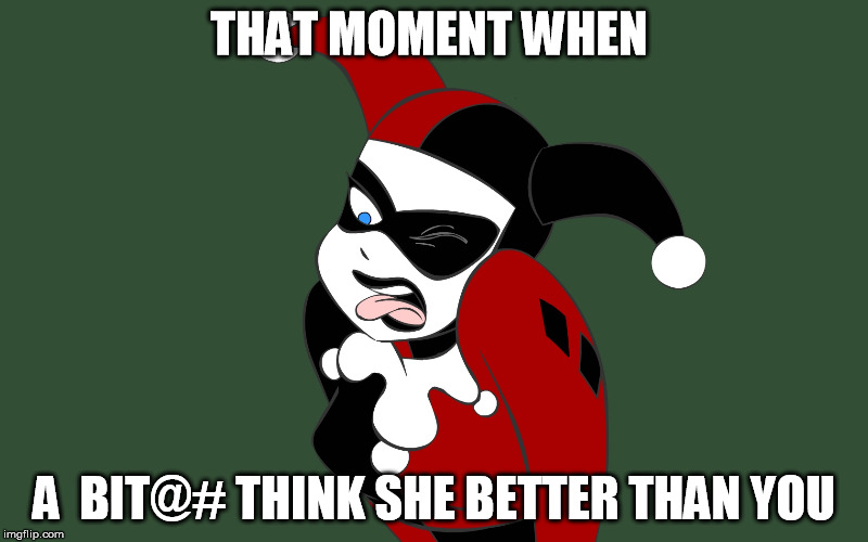 THAT MOMENT WHEN; A  BIT@# THINK SHE BETTER THAN YOU | image tagged in harley quinn,batman,funny memes | made w/ Imgflip meme maker