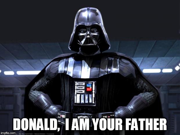 DArth vader | DONALD,  I AM YOUR FATHER | image tagged in darth vader | made w/ Imgflip meme maker