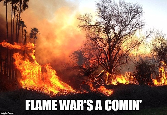 Flame War Flames Devastation | FLAME WAR'S A COMIN' | image tagged in flame war flames devastation | made w/ Imgflip meme maker