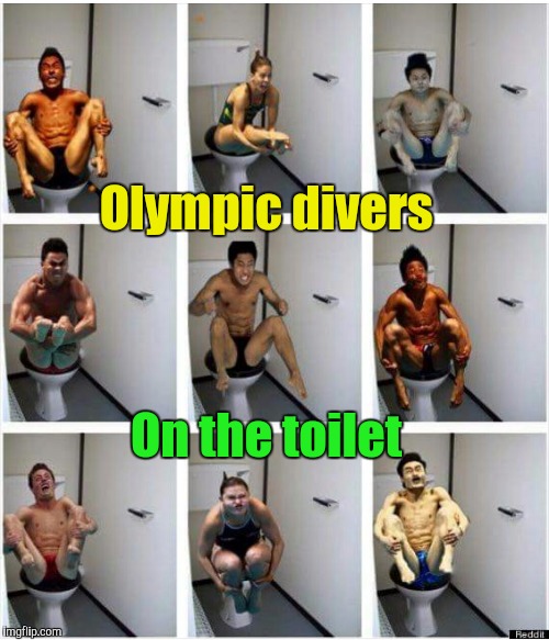 Olympic divers on the toilet | Olympic divers; On the toilet | image tagged in olympic divers on the toilet,2016 olympics,olympics,diving,diver | made w/ Imgflip meme maker