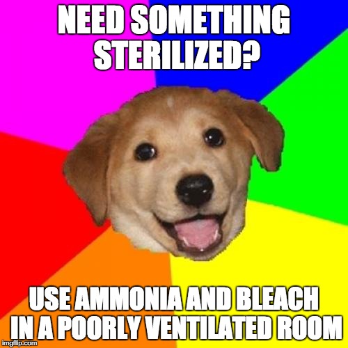 Advice Dog | NEED SOMETHING STERILIZED? USE AMMONIA AND BLEACH IN A POORLY VENTILATED ROOM | image tagged in memes,advice dog | made w/ Imgflip meme maker