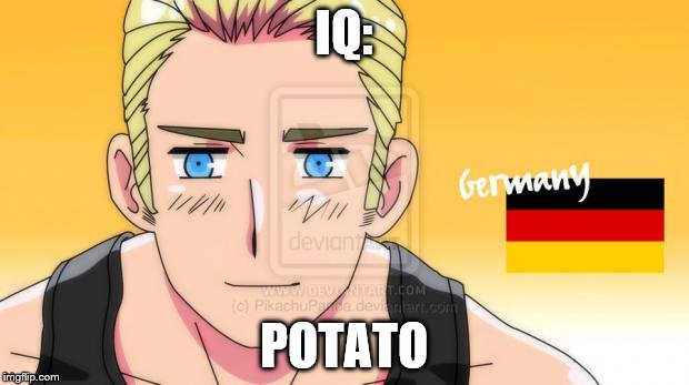Hetalia Germany | IQ:; POTATO | image tagged in hetalia germany | made w/ Imgflip meme maker