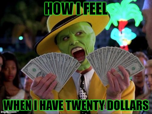 Money Money | HOW I FEEL; WHEN I HAVE TWENTY DOLLARS | image tagged in memes,money money,template quest,funny | made w/ Imgflip meme maker