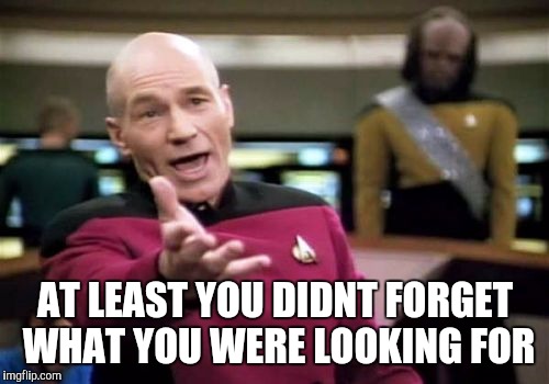 AT LEAST YOU DIDNT FORGET WHAT YOU WERE LOOKING FOR | image tagged in memes,picard wtf | made w/ Imgflip meme maker