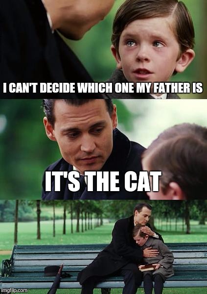 I CAN'T DECIDE WHICH ONE MY FATHER IS IT'S THE CAT | image tagged in memes,finding neverland | made w/ Imgflip meme maker