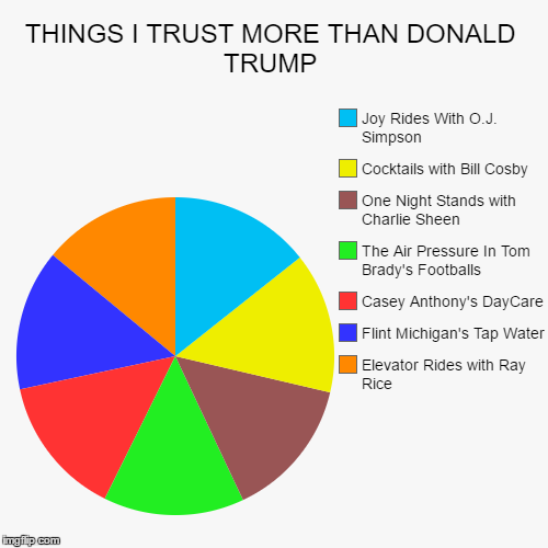 Things I Trust More Than Donald Trump | image tagged in funny,pie charts,bill cosby,charlie sheen,tom brady,flint water | made w/ Imgflip chart maker
