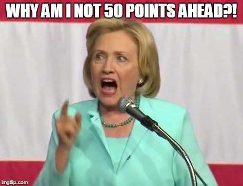 crazy hillary clinton | WHY AM I NOT 50 POINTS AHEAD?! | image tagged in crazy hillary clinton | made w/ Imgflip meme maker