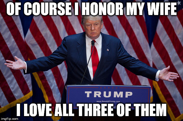 Donald Trump | OF COURSE I HONOR MY WIFE; I LOVE ALL THREE OF THEM | image tagged in donald trump | made w/ Imgflip meme maker