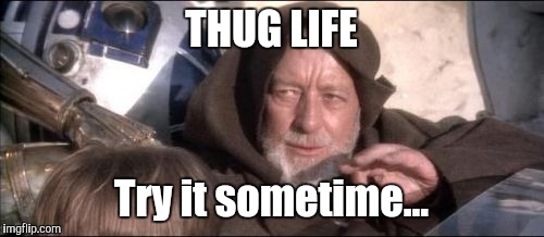 Obi-Wan is becoming really hardcore | THUG LIFE; Try it sometime... | image tagged in memes,these arent the droids you were looking for,thug life,thuglife,star wars,gangsta | made w/ Imgflip meme maker