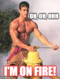 Sexy Fireman | OH, OH, OHH; I'M ON FIRE! | image tagged in sexy fireman | made w/ Imgflip meme maker