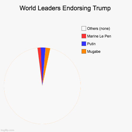 Trump's Endorsements by World Leaders  | image tagged in pie charts,trump endorsment,mugabe,putin,despot,idiot | made w/ Imgflip chart maker