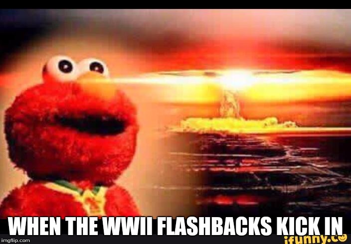 elmo-world | WHEN THE WWII FLASHBACKS KICK IN | image tagged in elmo-world | made w/ Imgflip meme maker