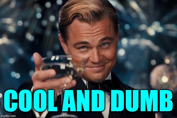 Leonardo Dicaprio Cheers Meme | COOL AND DUMB | image tagged in memes,leonardo dicaprio cheers | made w/ Imgflip meme maker