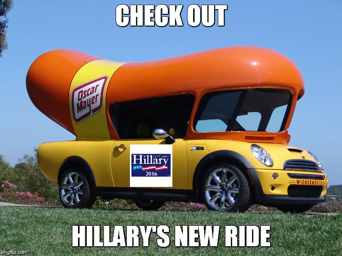 Hillary's new ride | CHECK OUT; HILLARY'S NEW RIDE | image tagged in hillary clinton 2016 | made w/ Imgflip meme maker