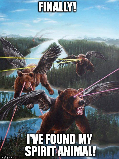 Flying Bear With Lazer Eyes!  | FINALLY! I'VE FOUND MY SPIRIT ANIMAL! | image tagged in bear,spirit animal,lasers | made w/ Imgflip meme maker