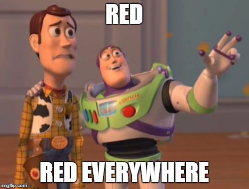 RED RED EVERYWHERE | image tagged in memes,x x everywhere | made w/ Imgflip meme maker