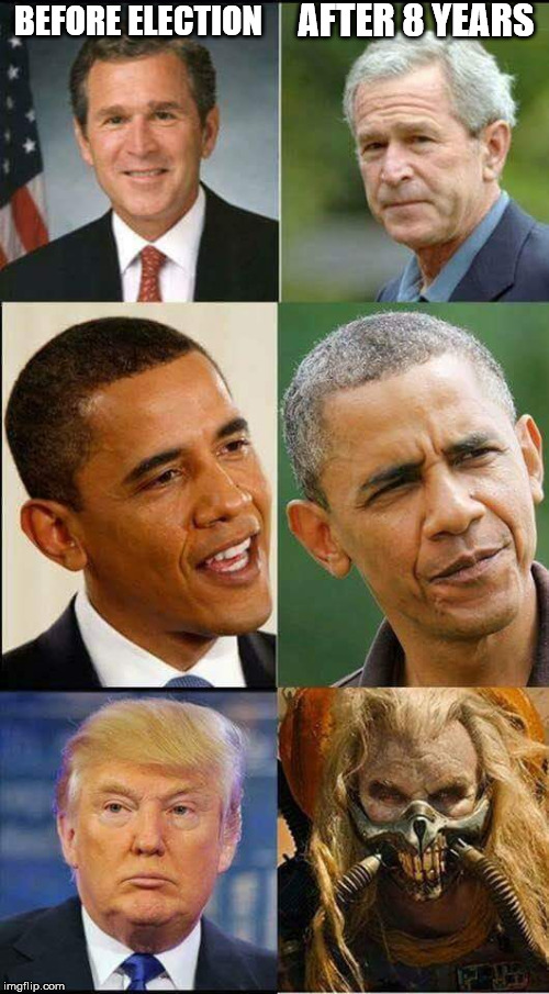 Best Before 8 yrs | AFTER 8 YEARS; BEFORE ELECTION | image tagged in george bush,barack obama,donald trump,memes,funny memes | made w/ Imgflip meme maker