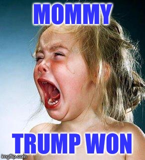 WHINEY cry babies  | MOMMY; TRUMP WON | image tagged in crying girl,trump 2016,election 2016 | made w/ Imgflip meme maker
