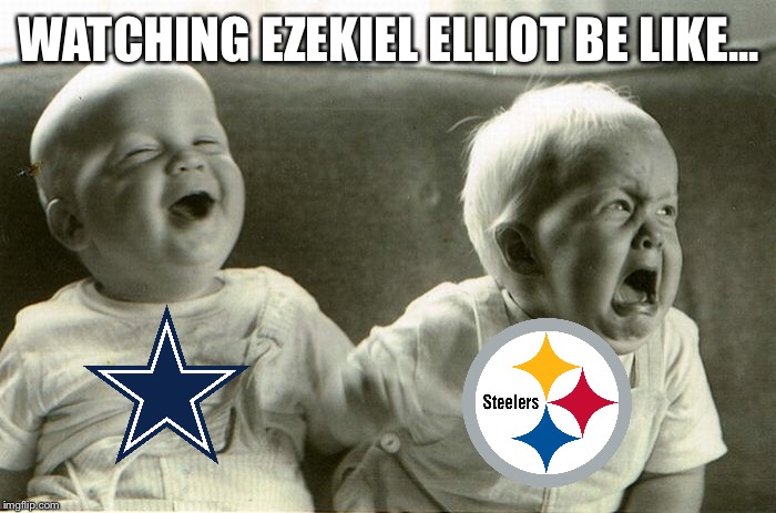 What a crazy finish! | WATCHING EZEKIEL ELLIOT BE LIKE... | image tagged in memes,dallas cowboys,pittsburgh steelers,nfl | made w/ Imgflip meme maker
