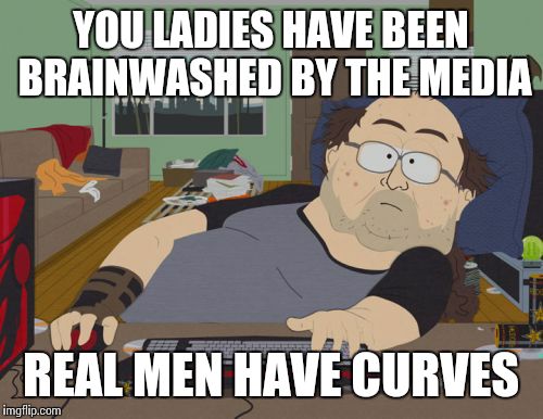 RPG Fan | YOU LADIES HAVE BEEN BRAINWASHED BY THE MEDIA; REAL MEN HAVE CURVES | image tagged in memes,rpg fan | made w/ Imgflip meme maker